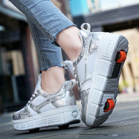 Teenagers double-wheeled sneakers wheel shoes non-luminous non-rechargeable roller skates parent-child detachable roller shoe