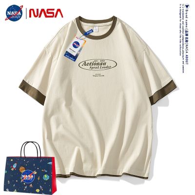 NASA ร่วมเสื้อยืดผู้ชายฤดูร้อนญี่ปุ่นผ้าฝ้ายหลวมสบาย ๆ แขนสั้นเทรนด์แฟชั่นเสื้อคู่ผ้าฝ้ายทุกคู่