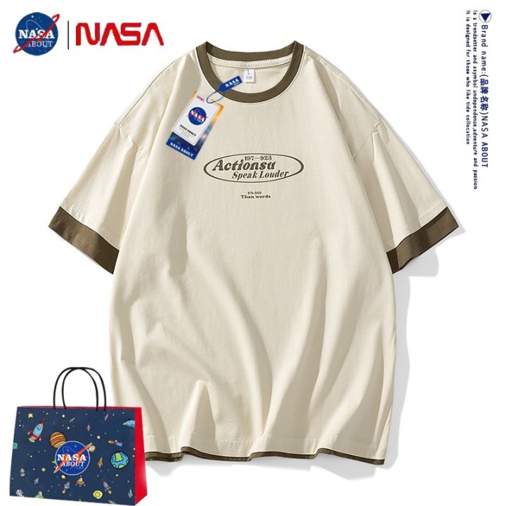 nasa-ร่วมเสื้อยืดผู้ชายฤดูร้อนญี่ปุ่นผ้าฝ้ายหลวมสบาย-ๆ-แขนสั้นเทรนด์แฟชั่นเสื้อคู่ผ้าฝ้ายทุกคู่