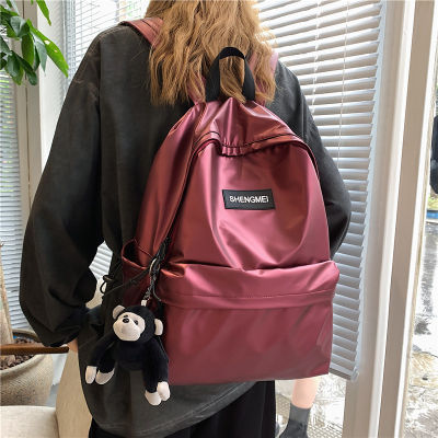 Large Capacity Womens Backpack Nylon Waterproof Solid Color Female School Backpack for Girls Laptop Shoulder Bag Red
