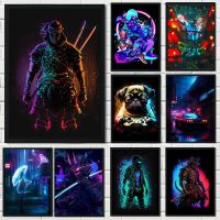 New80s Pop Art Neon Cyber Punk Samurai โปสเตอร์ Aesthetic Assassin Future Mask ทหารแมวรถผ้าใบพิมพ์สาว Wall Art Room Decor