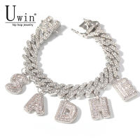 Uwin Custom S-Link Miami Cuban Link พร้อมตัวอักษร Baguette Rhinestone 12Mm สร้อยข้อมือ Punk Hip Hop Bling Bling Hip Hop เครื่องประดับ