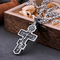 Vintage Religious Jesus Cross Necklace Mens Stainless Steel Christian Believer Amulet Pendant Necklace Charm Biker Jewelry Gift