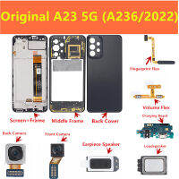 หน้าจอเดิมที่มีกรอบสำหรับ Samsung A23 5กรัม A236 TFT เปลี่ยนจอแสดงผลด้านหน้ากลับกล้องคณะกรรมการการชาร์จศัพท์อะไหล่