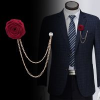 【YF】 Korean Bridegroom Wedding Brooches Hand-made Brooch Lapel Pin Badge Tassel Chain Mens Accessories