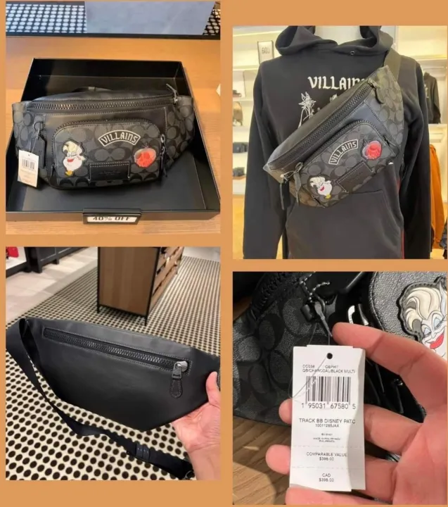 CC038 Men's Coach Disney X Coach Track Belt Bag With Patches In Black