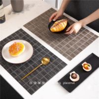 ™✙ Japanese-style waterproof non-slip grid pattern bowl mat heat insulation pad imitation cotton linen Teslin PVC table mat coaster spot wholesale