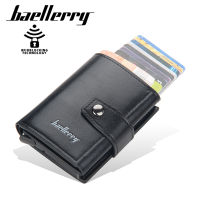 Protection RFID Mens Card Holder Wallet Automatic Spring Card Buckle Card Holder New PU Leather Metal Aluminum Shell Card Box