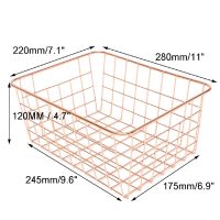 Rose Gold Basket Copper Wire Storage Bin Steel Home Organization