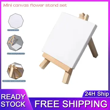 14Pcs Mini Canvas And Easel Brush Set, Canvas 4X4 Inch, Pre