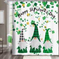 Happy St. Patrick Day Bath Curtain, Green Clover Leaf ไอริชแคระ Elf Buffalo ลายสก๊อตผ้าม่านอาบน้ำ 180 * 180 ซม