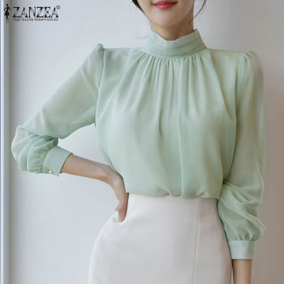 (สินค้ามาใหม่)(จัดส่งฟรี)Fancystyle ZANZEA เสื้อเสื้อมีกระดุมสไตล์เกาหลีสำหรับผู้หญิงใส่เที่ยวหลังคอตั้งจีบฤดูใบไม้ร่วงเสื้อหรูหราเดท #10