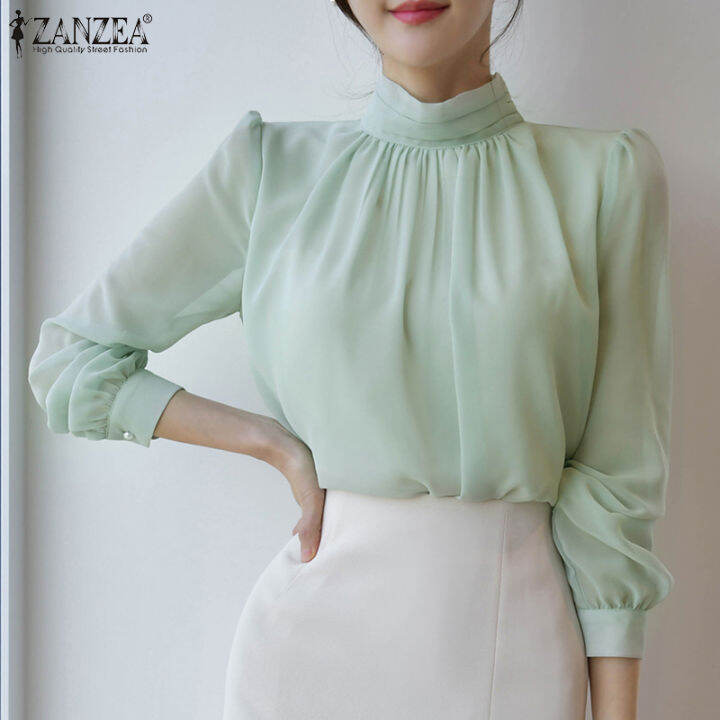 สินค้ามาใหม่-จัดส่งฟรี-fancystyle-zanzea-เสื้อเสื้อมีกระดุมสไตล์เกาหลีสำหรับผู้หญิงใส่เที่ยวหลังคอตั้งจีบฤดูใบไม้ร่วงเสื้อหรูหราเดท-10