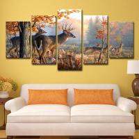 Elk Modular Canvas Art - Animal Home Bedroom Decor-ตกแต่งห้องนั่งเล่นสมัยใหม่-5ชิ้น