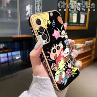 Chenyyyka เคสปลอกสำหรับ Samsung S22บวก S22อัลตร้าแฟชั่นอินเทรนด์เคสโทรศัพท์ชุบหรูหราดีไซน์ใหม่ลายขอบสี่เหลี่ยมคลุมทั้งหมดเลนส์กล้องถ่ายรูปป้องกันเคสกันกระแทกเคสนิ่ม