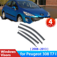 Deflectors สำหรับ Peugeot 308 T7 I 2008 ~ 2013อุปกรณ์เสริมรถด้านข้าง Windows Visors Rain Eyebrow Guard Sun Visor กันสาด Trim สติกเกอร์