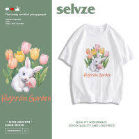 2023 newSELVZE （พร้อมส่งจากกทม มาถึงใน 3วัน）print T-shirt กระต่ายน้อยพิมพ์หลวมสุภาพสตรีแขนสั้นสบาย oversize T0096