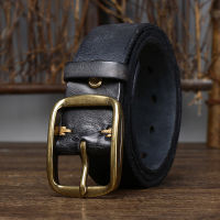 Thick Cowhide Belt Mens Pure Copper Buckle Top Cowhide All-match Casual Jeans Belt High Quality Retro Luxury Men Belt