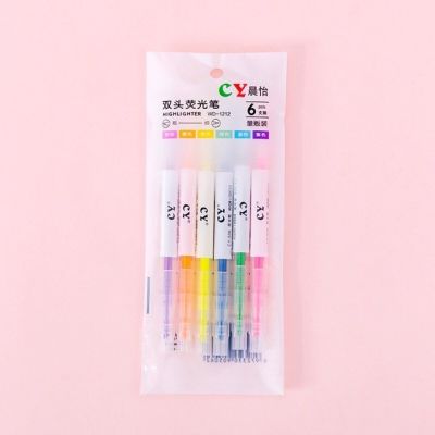 ปากกาไฮไลท์ เน้นข้อความ 6 สี 2 หัว (พร้อมส่ง6แท่ง)