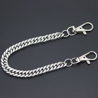 Flat Necklace Metal Wallet Chain Leash Pant Jean Keychain Ring Clip Men 39;s Hip Hop Flat Stainless Steel Jewelry