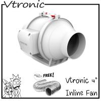 พัดลม Vtronic Inline fan 4" inch W100-01 พัดลมดูดอากาศ 4 นิ้ว พร้อมเเหวน ครบชุด จัดส่งสินค้าทุกวัน พัดลมระบายอากาศ ในเต้นท์ พัดลมปลูกต้นไม้ Cannadude420