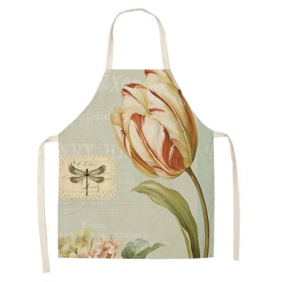 Creative Floral Kitchen Apron Linen Aprons Home Cooking Waist Baking Coffee Shop Cleaning Aprons Kitchen Accessories 68*55cm