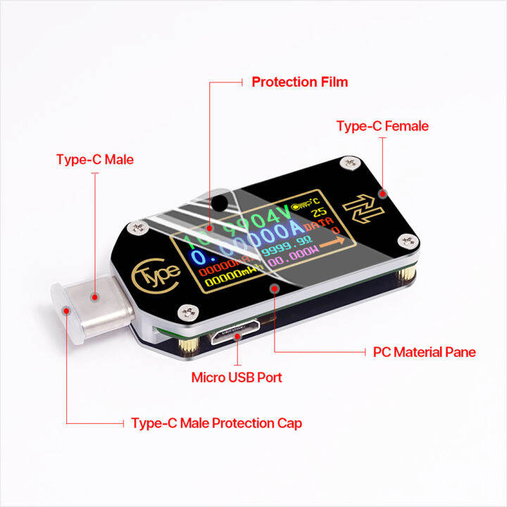 tc66tc66c-trigger-usb-c-voltmeter-ammeter-voltage-2-way-current-meter-multimeter-pd-charger-battery-usb-tester