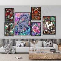 Nekomata Cat Japanese Monster Art Animal Print Dragon Tengu Tortoise Bird Civet Stone Lion Dog Koma-Inu Japanese Monster Tradition 0921