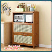 DJK ไม้ไผ่ห้องครัวห้องนั่งเล่น Sideboard Multifunctional Storage Rack ชั้นวางหลายช่องพร้อมประตูตู้ Rack หม้ออเนกประสงค์ไมโครเวฟเตาอบอุปกรณ์เสริม