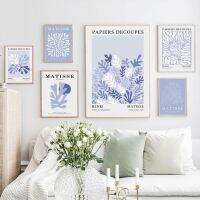 บทคัดย่อ Wall Art - Blue Matisse Man และดอกไม้-นิทรรศการภาพวาดผ้าใบ-สไตล์นอร์ดิกโปสเตอร์และภาพพิมพ์สำหรับตกแต่งห้องนั่งเล่น