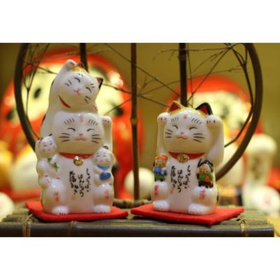 สินค้าใหม่ Lucky Cat แมวกวักญี่ปุ่น แมวกวักนำโชค แมวโชคดี แมวกวัก เซ็ท 2 ตัว ขนาด 10cm และ 13.5cm