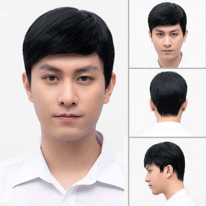 Real hair wig for men]wig for men human hair Male hair handsome middle-aged  and old human hair men hair wigs head head covering hair nature | Lazada