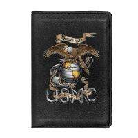 [แฟชั่น] Classic USA USMC Symbol Passport Cover Men Women Leather Slim ID Card Travel Holder Wallet Document Organizer Case