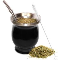 1 Set 230ML Bombilla Set Yerba Mate Gourd Double Stainless Steel Tea Cup with One Spoon and Brush Heat Insulation Anti Scalding