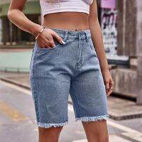 【hot】 Gidyq Streetwear Denim Shorts Korean Tassel Straight Female All Match