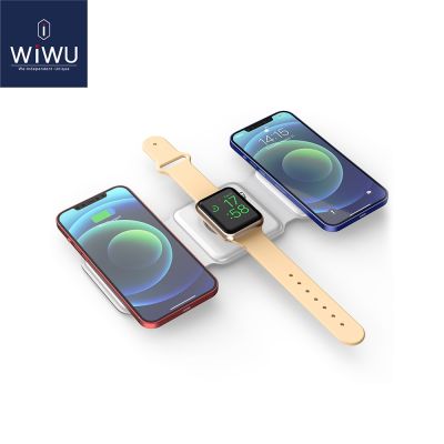 WiWU 3 in 1 Foldable Wireless Charger for iPhone Watch Earphone 15W Fast Charging for Airpods Magnetic Attached Safe Charging