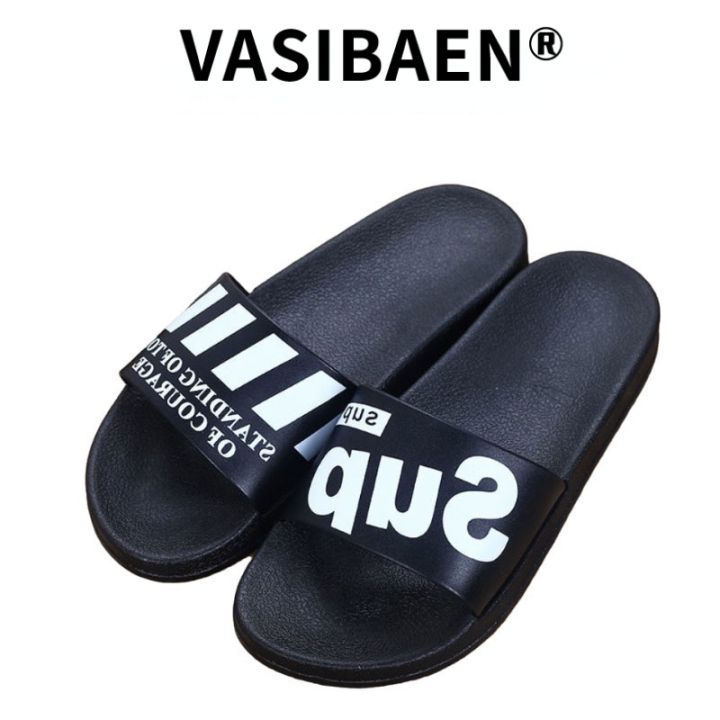 vasibaen-รองเท้าแตะผู้ชายลื่นด้านล่างนุ่มตกแต่งบ้านสีดำสีขาว-36-45