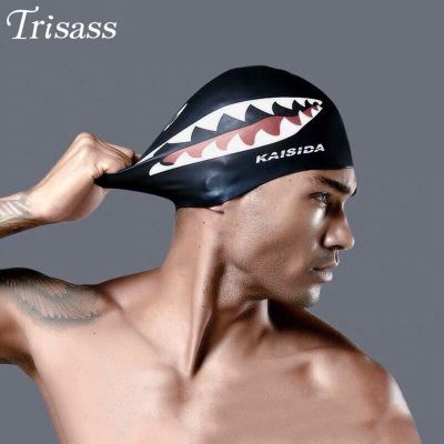 Trisass 2021หมวกอาบน้ำผู้หญิงนุ่มผมยาวหมวกว่ายน้ำฉลามยืดหยุ่นได้สำหรับผู้ใหญ่หมวกว่ายน้ำของใหม่ผู้ชายกันน้ำ