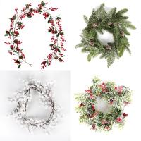 Christmas Artificial Rattan Berry Flower Branch Pinecone Snow Ball Garland Wreath Hanging Xmas Party Home Christmas Decorations
