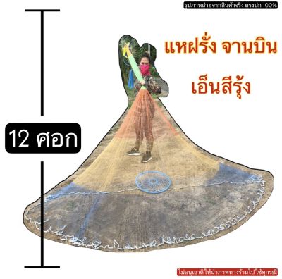 แหฝรั่ง  แหเอ็นสีรุ้ง กว้าง 12 ศอก สูง 6 ศอก (ปลายห่วงโซ่) ตาข่าย2.5เซนติเมตร อุปกรณ์จับปลา แหจับปลา ลุงบุญมี