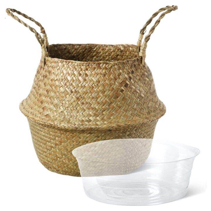 Plant Basket with Liner, Woven Seagrass Belly Baskets, Decorate