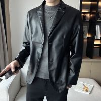 ZZOOI Plus Size 5XL-M Leather Blazer Men Slim Casual Suit Jacket Fashion Business Social PU Dress Coat Streetwear Costume Homme 2022