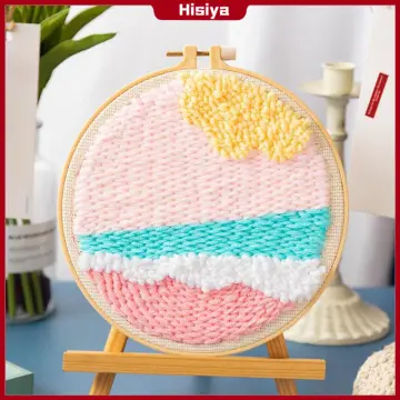 DIY Landscape Latch Hook Embroidery Kits - Beginner Rug Hooking Crafts Kit  with Punch Needle & Yarn