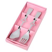 Stainless Steel Heart Shape Tableware Lunch Spoon Fork 2 in 1 Silver Tone