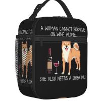 ☄▤ Shiba Inu Wine Funny Dog Insulated Lunch Bag for Work School Pet Puppy Lover Waterproof Thermal Cooler Bento Box Women Children