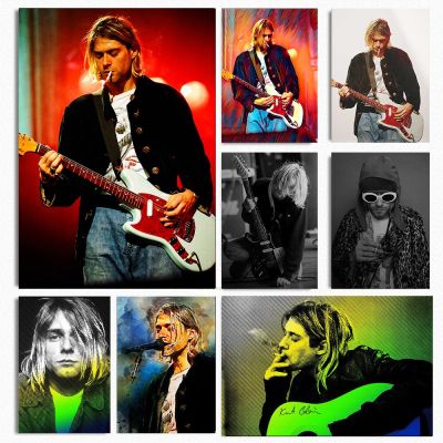 Retro Rock Band กีตาร์ภาพวาดผ้าใบพิมพ์ภาพผนังศิลปะสำหรับ Room Home Club Bar Decor เนื้อเรื่อง Pop Singer Kurt Cobain