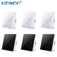 BONDA wall switch EU standard white crystal tempered glass panel touch switch wall touch screen Ac220v 1 way wall lamp