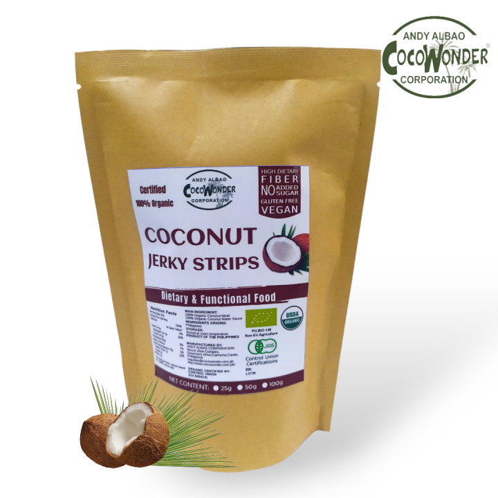 COCONUT JERKY STRIPS Dried Buko with Coconut Water Only, Keto Snack