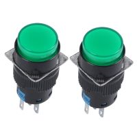 2X AC 250V 5A SPDT 1NO 1NC 5 Pins Latching Green Push Button Switch W 220V LED Lamp