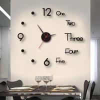 ZZOOI DIY Wall Clock Modern Design Digital Acrylic Frameless Mirror Sticker Art Decal Home Decor Living Room Quartz Needle Clocks 50cm